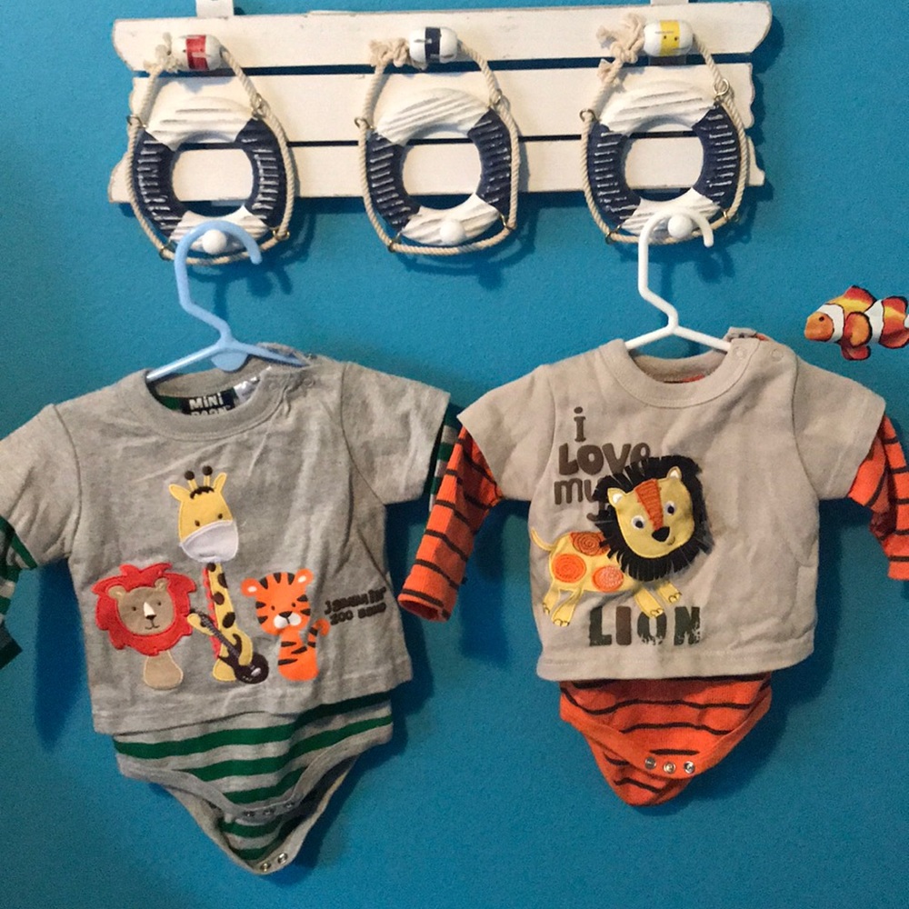 2 safari onesies. 3-6 months.